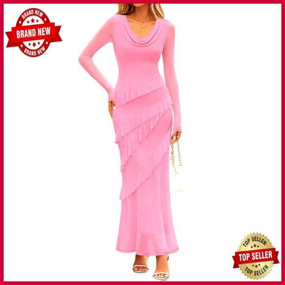 Dresses & Skirts - Long Sleeve Maxi Dress Cowl Neck Bodycon Formal Cocktail Wedding Guest